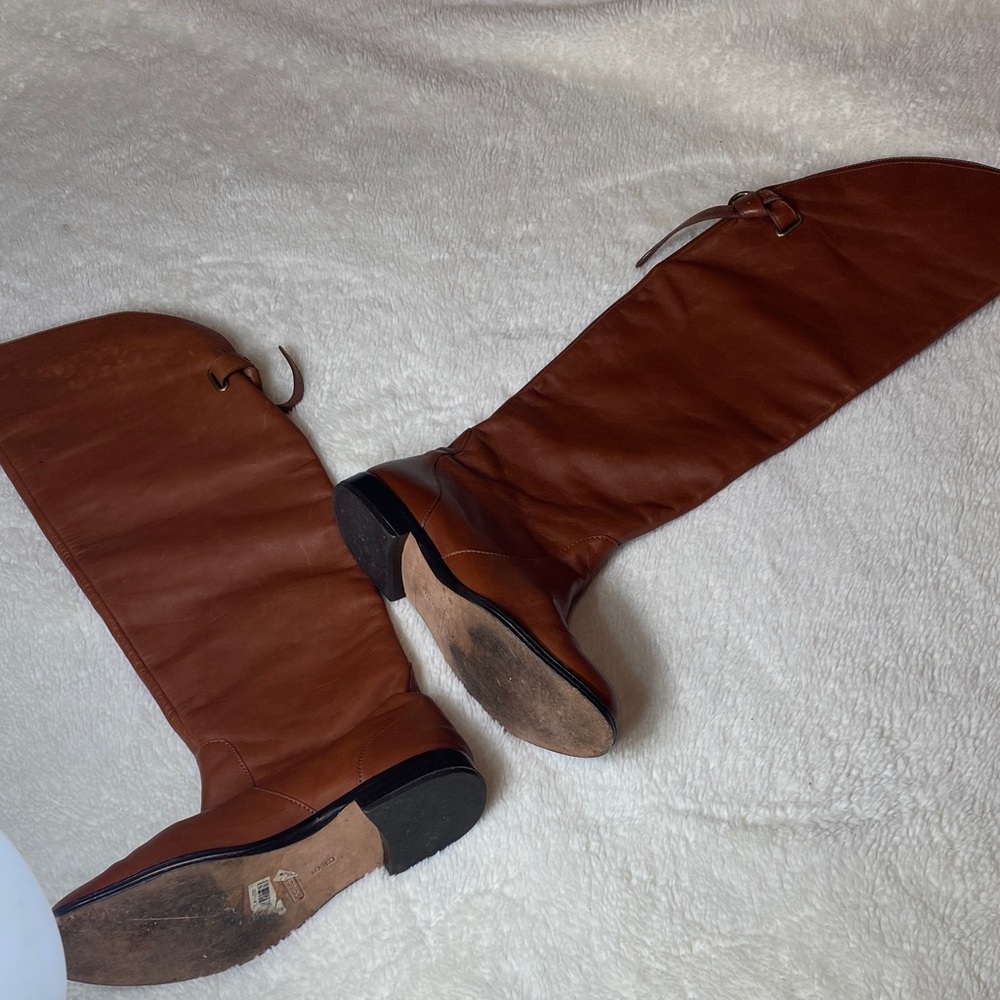 Coach Tan Over the Knee Leather Boots